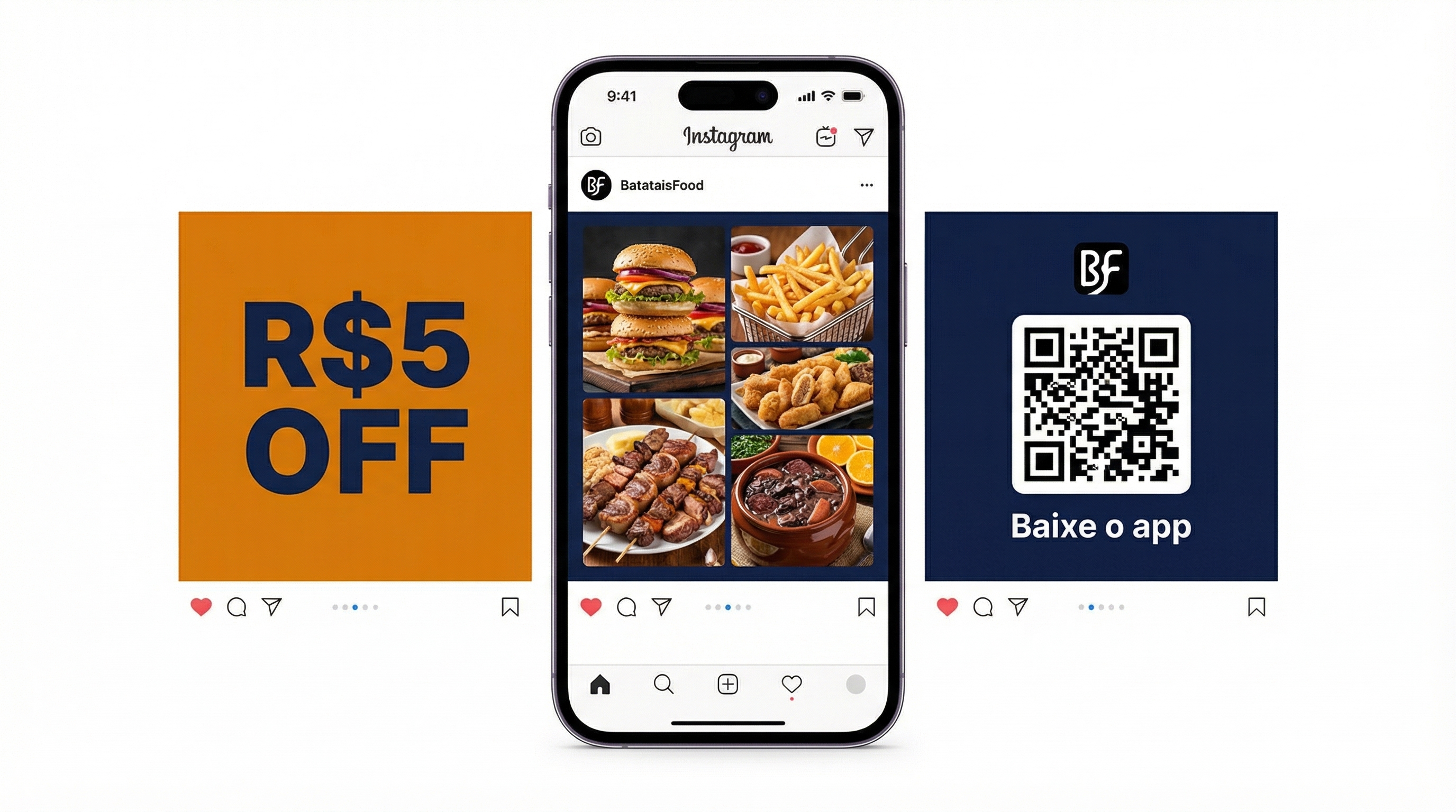 Mockup de carrossel promocional Instagram Batatais Food