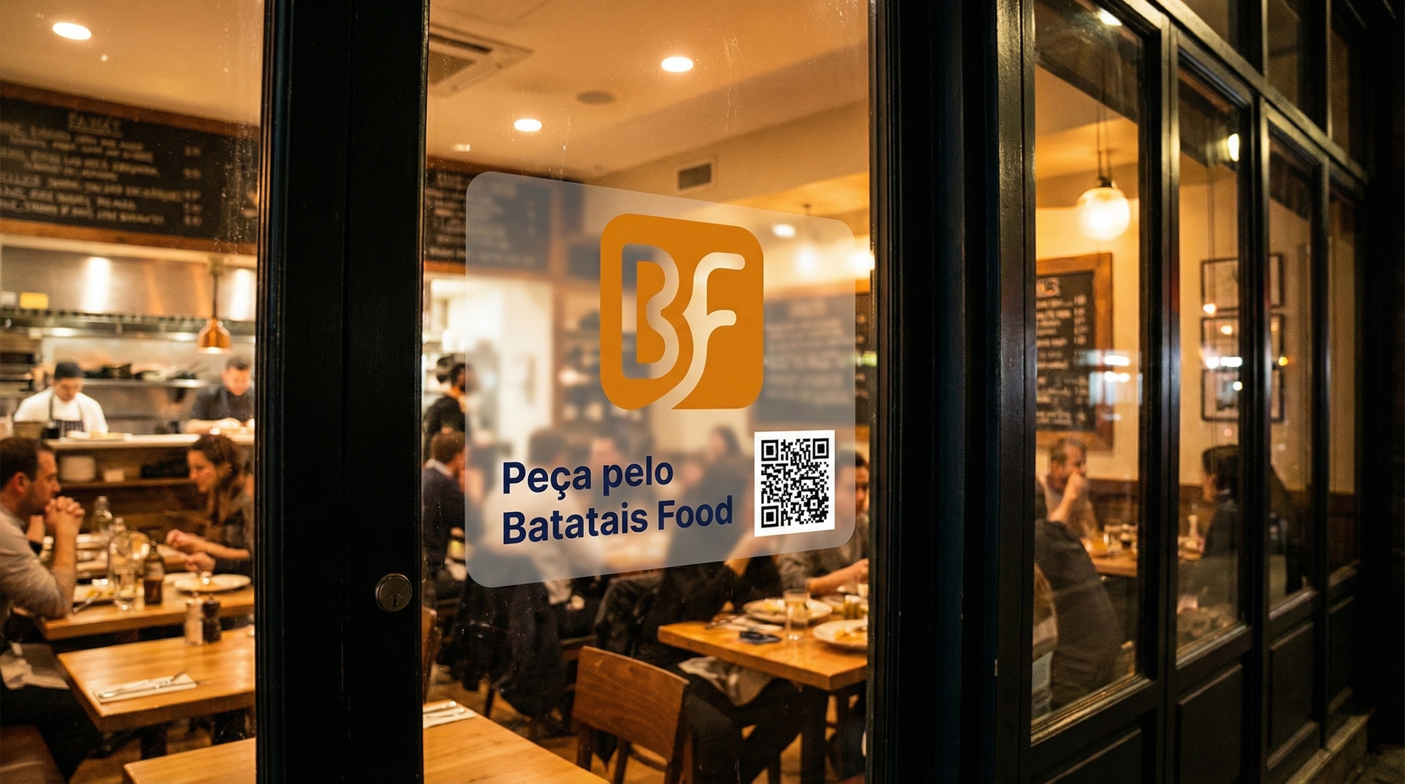 Mockup de adesivo de vitrine aplicado em porta de restaurante